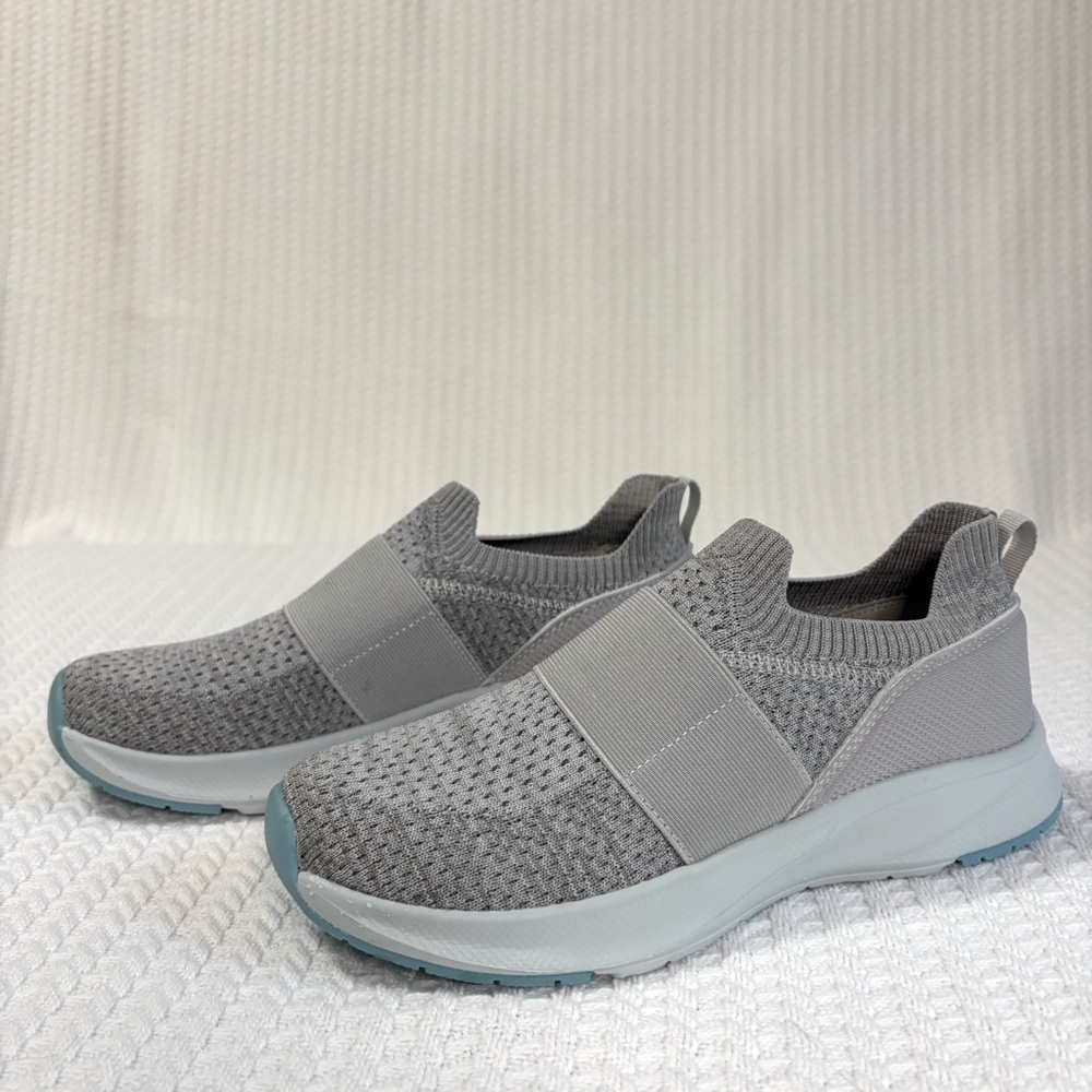 Athletic Works Slip On Sneakers Gray Knit Odor Control Walking Shoes New 7.5